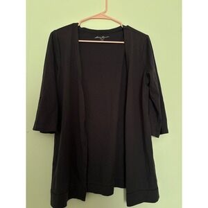 Eddie Bauer Womens Black Open Front Cardigan 3/4 Sleeve Button Tab Knit Top M